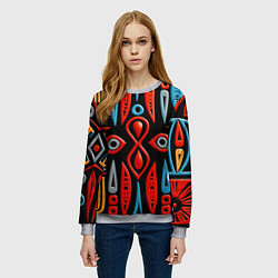 Свитшот женский Красно-синий узор в африканском стиле, цвет: 3D-меланж — фото 2