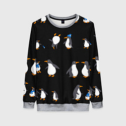 Свитшот женский Веселая семья пингвинов, цвет: 3D-меланж