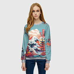Свитшот женский Винтажная иллюстрация Японского пейзажа, цвет: 3D-меланж — фото 2