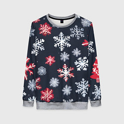 Свитшот женский Снежинки белые и красные, цвет: 3D-меланж