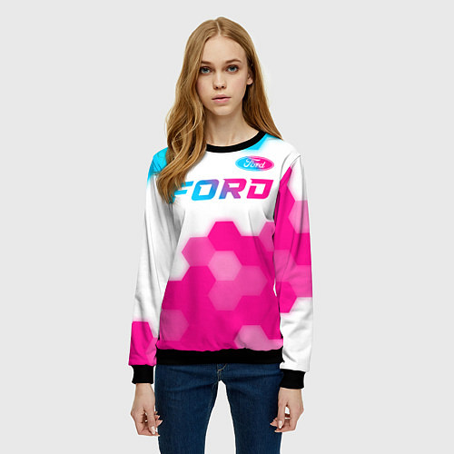 Женский свитшот Ford neon gradient style посередине / 3D-Черный – фото 3