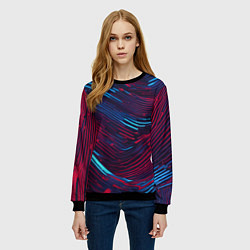 Свитшот женский Волнистые линии красные и синие, цвет: 3D-черный — фото 2