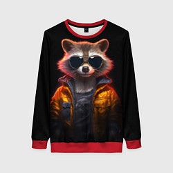 Свитшот женский Енот - cyberpunk, цвет: 3D-красный