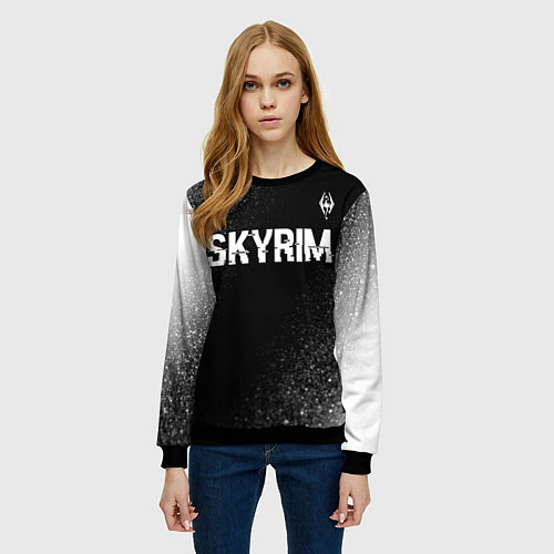 Женский свитшот Skyrim glitch на темном фоне посередине / 3D-Черный – фото 3