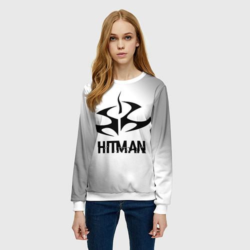 Женский свитшот Hitman glitch на светлом фоне / 3D-Белый – фото 3
