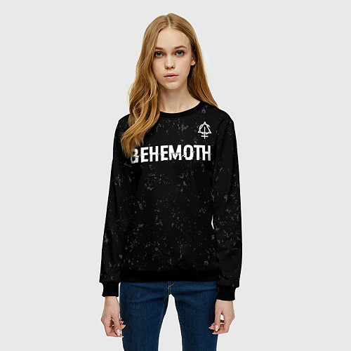 Женский свитшот Behemoth glitch на темном фоне посередине / 3D-Черный – фото 3