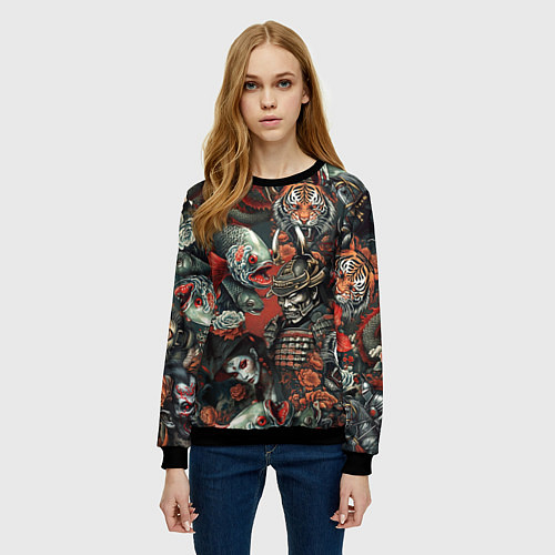 Женский свитшот Татуировка ирезуми в японском стиле / 3D-Черный – фото 3