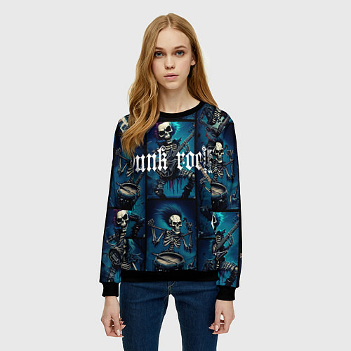 Женский свитшот Punk rock от скелетов / 3D-Черный – фото 3