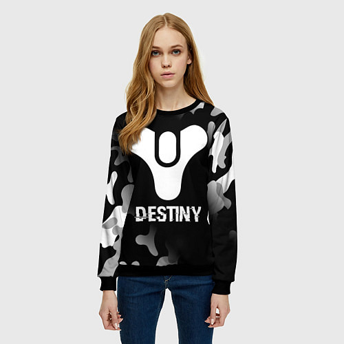 Женский свитшот Destiny glitch на темном фоне / 3D-Черный – фото 3