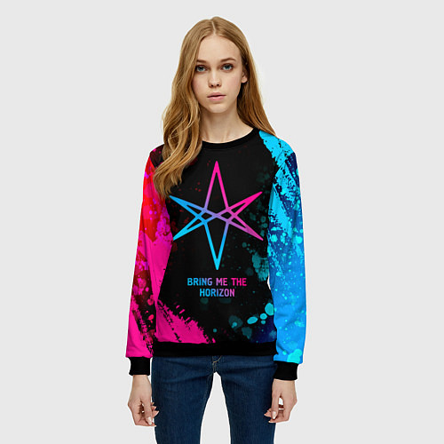 Женский свитшот Bring Me the Horizon - neon gradient / 3D-Черный – фото 3