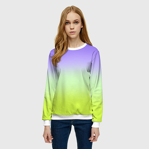 Женский свитшот Фиолетовый мятный и желто-зеленый градиент / 3D-Белый – фото 3