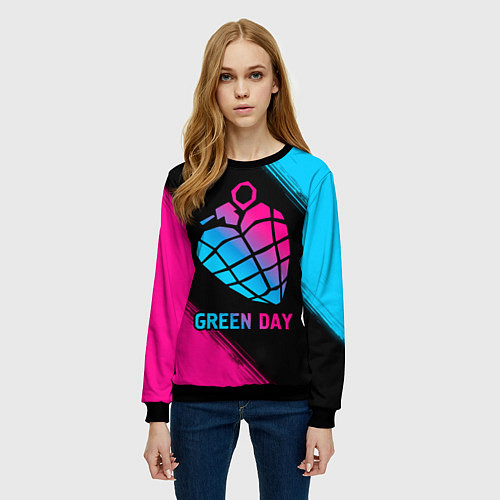 Женский свитшот Green Day - neon gradient / 3D-Черный – фото 3