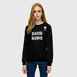 Свитшот женский David Bowie glitch на темном фоне посередине, цвет: 3D-черный — фото 2