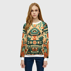 Свитшот женский Абстрактный узор в мексиканском фолк-арт стиле, цвет: 3D-белый — фото 2