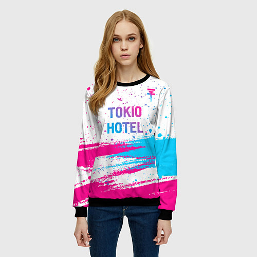 Женский свитшот Tokio Hotel neon gradient style посередине / 3D-Черный – фото 3