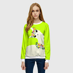Свитшот женский Летняя лама - альпака в венке, цвет: 3D-белый — фото 2