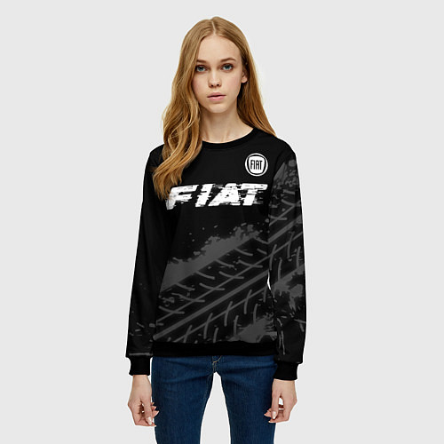 Женский свитшот Fiat speed на темном фоне со следами шин посередин / 3D-Черный – фото 3