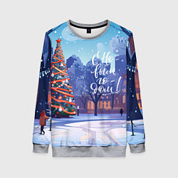 Свитшот женский С новым годом зимний пейзаж, цвет: 3D-меланж