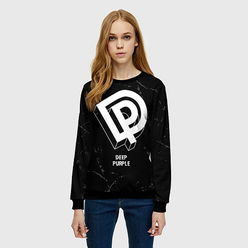 Женский свитшот Deep Purple glitch на темном фоне / 3D-Черный – фото 3