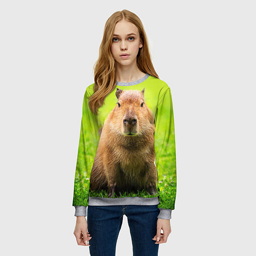 Женский свитшот Capybara on green grass / 3D-Меланж – фото 3