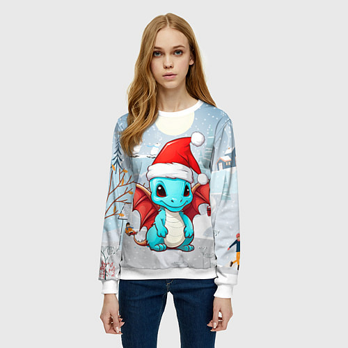 Женский свитшот Милый дракончик новый год / 3D-Белый – фото 3