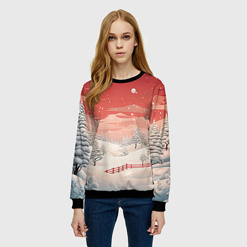 Женский свитшот Завораживающий зимний пейзаж / 3D-Черный – фото 3