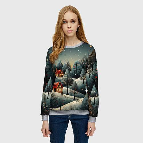 Женский свитшот Зимние развлечения на природе / 3D-Меланж – фото 3