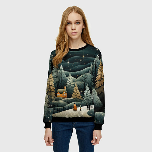 Женский свитшот Зима в городе ожидание праздника / 3D-Черный – фото 3