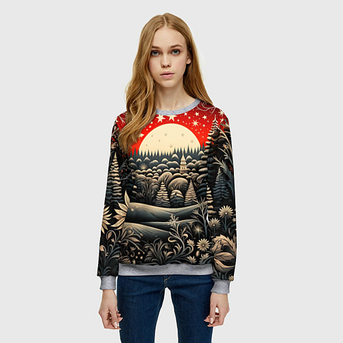 Женский свитшот Новогодняя сказка зимний рисунок / 3D-Меланж – фото 3