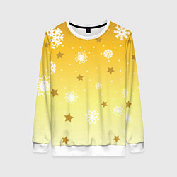 Свитшот женский Снежинки и звезды на желтом, цвет: 3D-белый