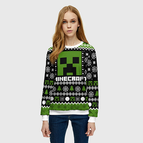 Женский свитшот Minecraft christmas sweater / 3D-Белый – фото 3