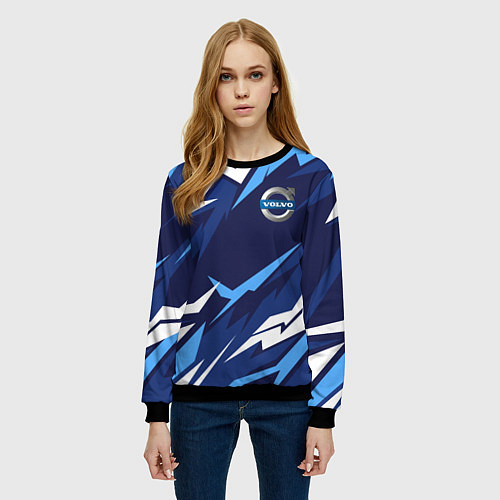 Женский свитшот Вольво - синяя абстракция / 3D-Черный – фото 3