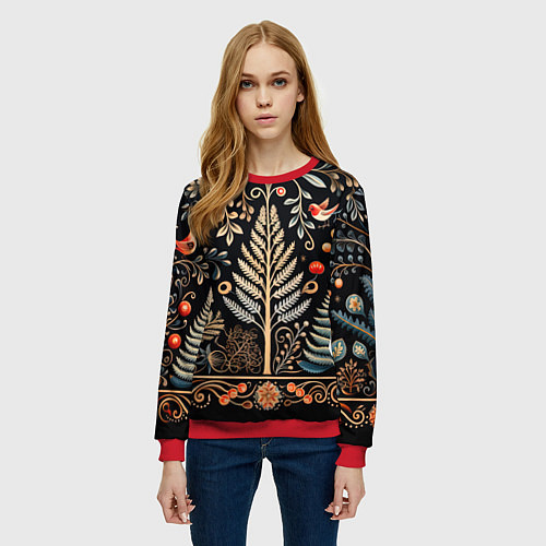 Женский свитшот Зимняя вязь / 3D-Красный – фото 3