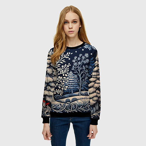 Женский свитшот Ледяные узоры нового года / 3D-Черный – фото 3