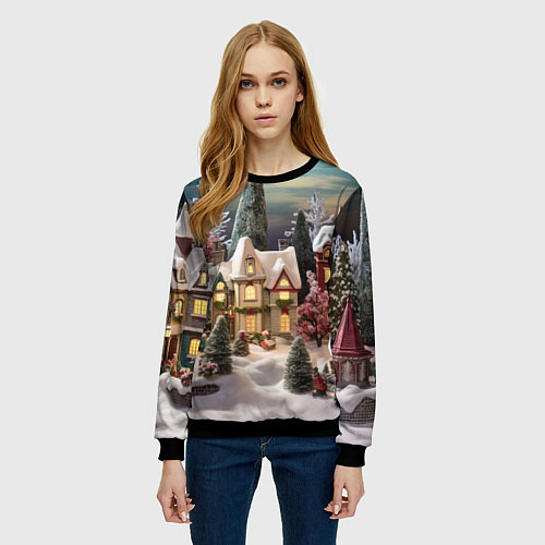 Женский свитшот Снежное сияние ночи / 3D-Черный – фото 3