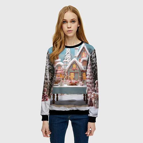 Женский свитшот Снежный день в городе / 3D-Черный – фото 3