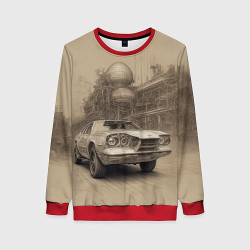 Женский свитшот Скетч футуристичного спорткара / 3D-Красный – фото 1