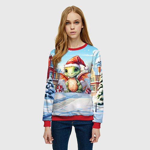 Женский свитшот Дракон ледяной вихрь / 3D-Красный – фото 3