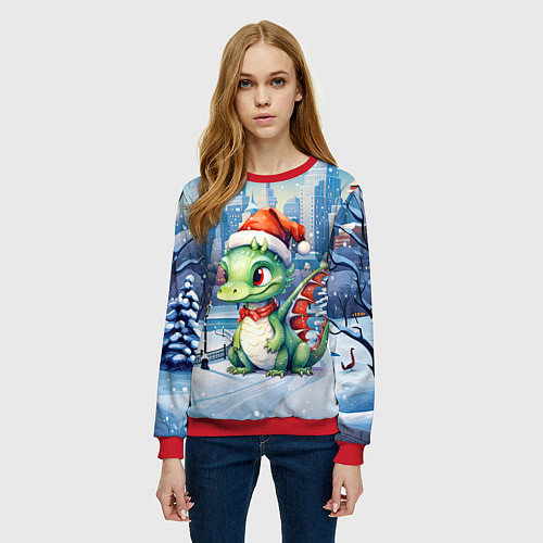 Женский свитшот Морозный дракон / 3D-Красный – фото 3