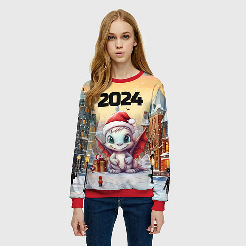 Женский свитшот Дракон новогодней ночи 2024 / 3D-Красный – фото 3