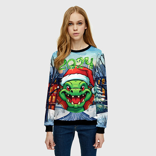 Женский свитшот Дракон зимние забавы / 3D-Черный – фото 3