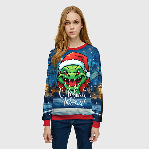 Женский свитшот Символ 2024 дракошка / 3D-Красный – фото 3