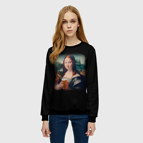 Женский свитшот Мона Лиза с пивком / 3D-Черный – фото 3
