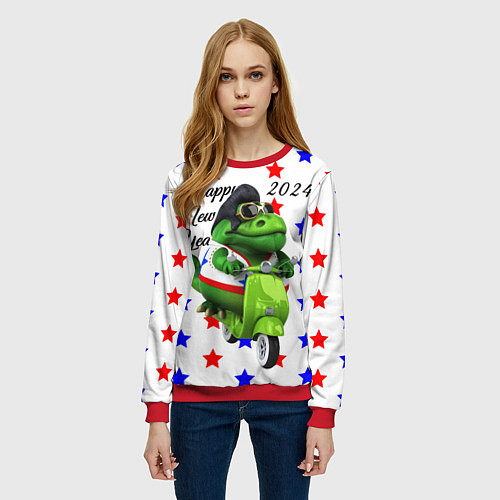 Женский свитшот Крутой дракон на скутере 2024 / 3D-Красный – фото 3