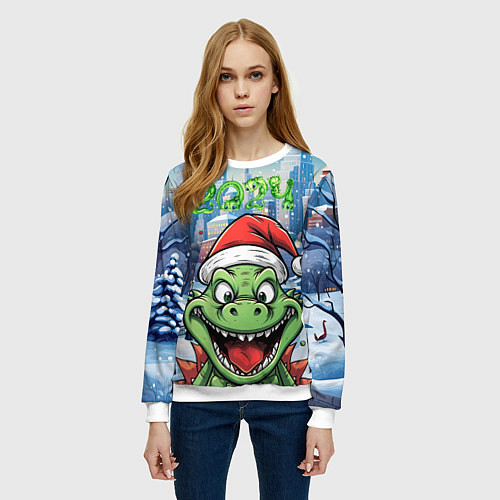 Женский свитшот Маленький дракон Грин / 3D-Белый – фото 3