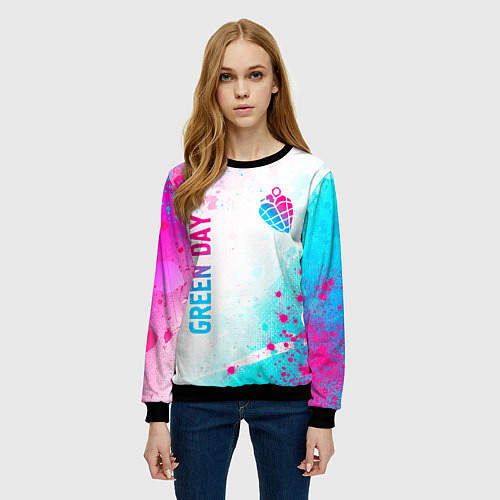 Женский свитшот Green Day neon gradient style вертикально / 3D-Черный – фото 3