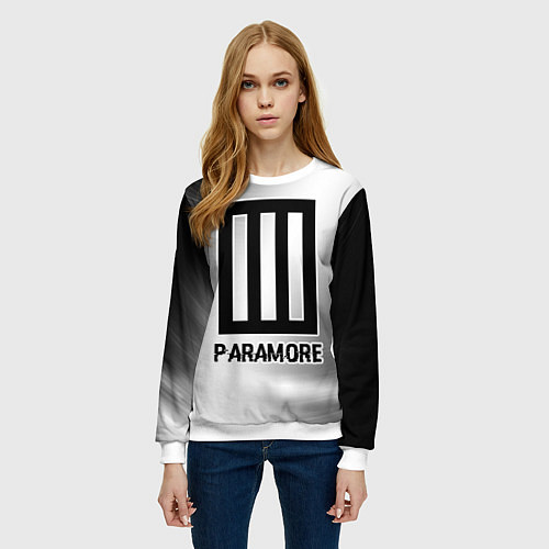 Женский свитшот Paramore glitch на светлом фоне / 3D-Белый – фото 3