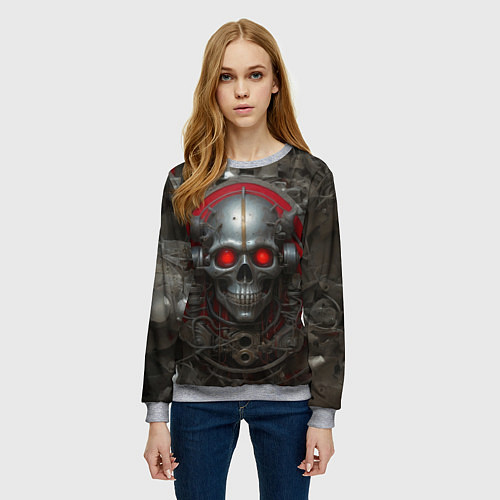 Женский свитшот Металлический череп / 3D-Меланж – фото 3