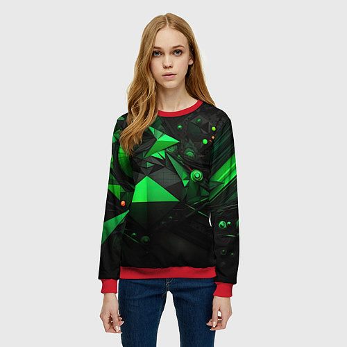 Женский свитшот Абстрактный лабиринт зелени / 3D-Красный – фото 3