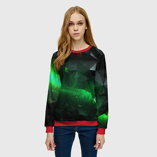 Женский свитшот Асимметрия зеленого узора / 3D-Красный – фото 3